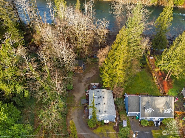 aerial view featuring a water view