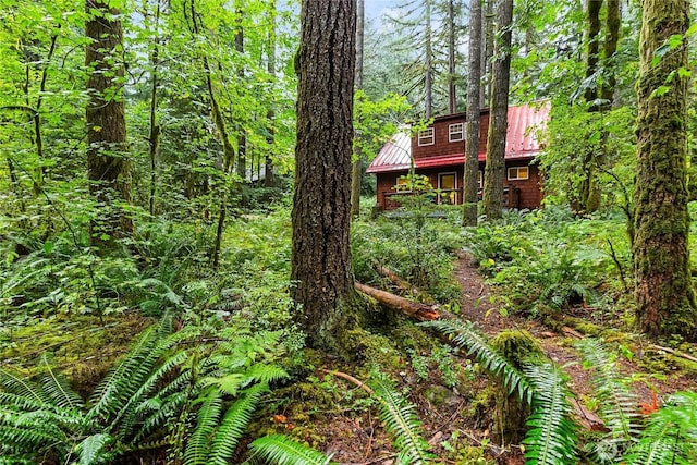 view of yard featuring a view of trees