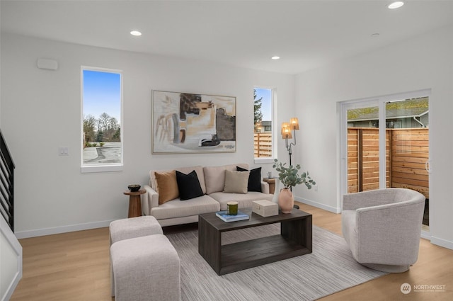 living room with light wood-type flooring