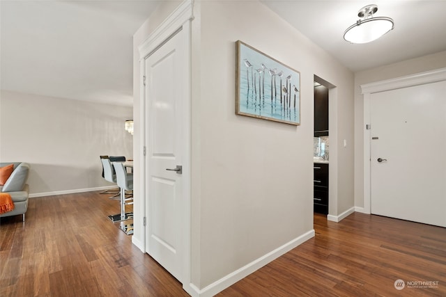 hall with dark wood-type flooring