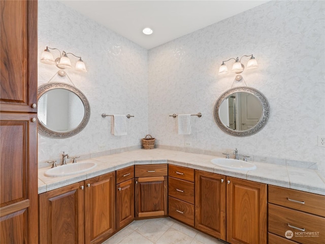 bathroom with vanity and tile patterned floors