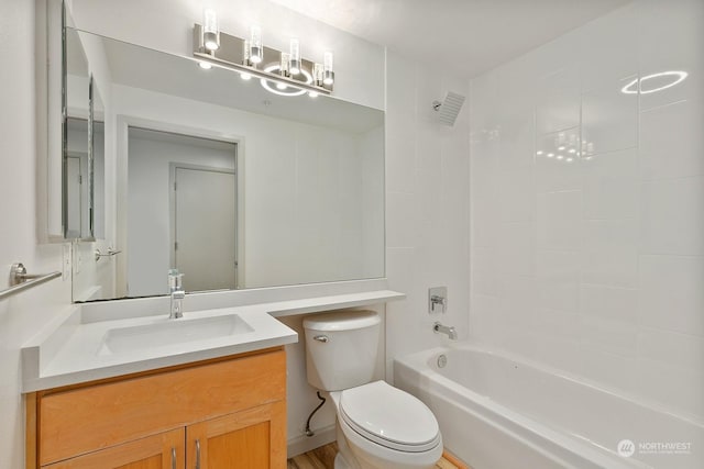 full bathroom with vanity, shower / bathtub combination, and toilet