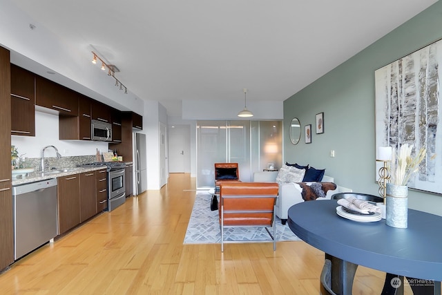 living room featuring sink and light wood-type flooring