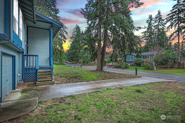 view of yard at dusk