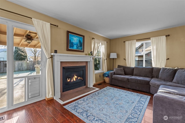 living room featuring dark hardwood / wood-style flooring