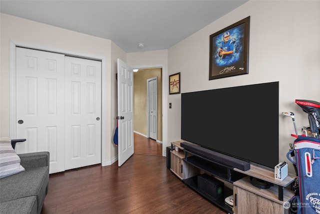 living room with dark wood-type flooring