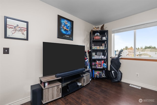 interior space with dark wood-type flooring