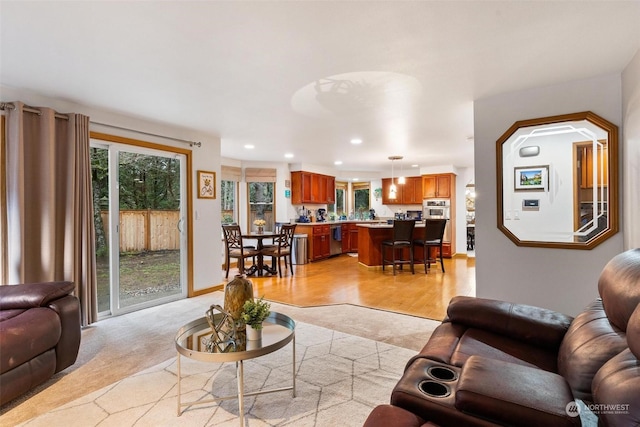 living room with light wood-type flooring