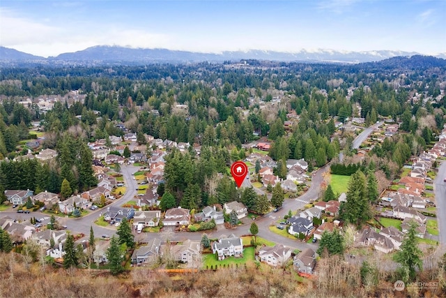 drone / aerial view featuring a mountain view