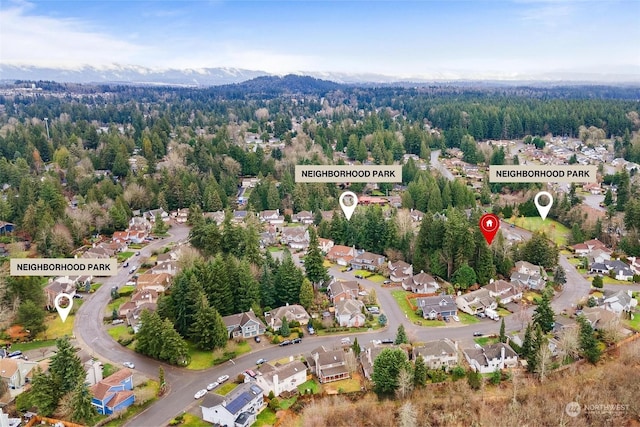 drone / aerial view with a mountain view