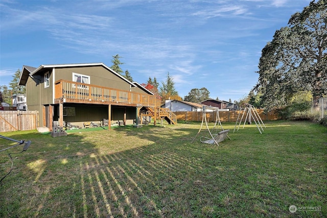 view of yard featuring a wooden deck