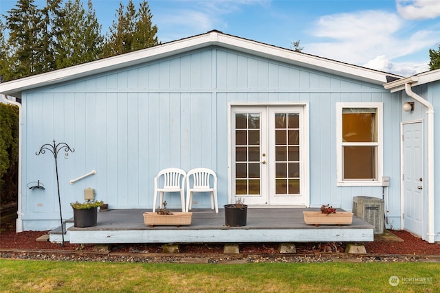 view of outdoor structure with french doors