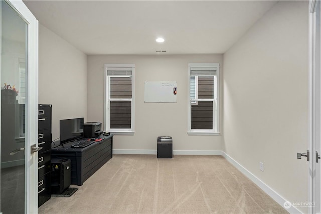 view of carpeted office space