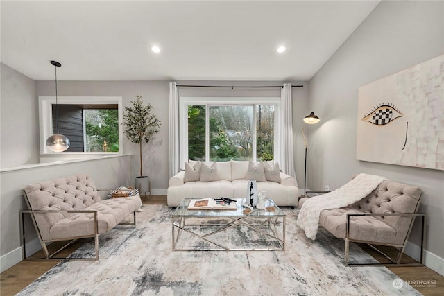 living room with hardwood / wood-style floors