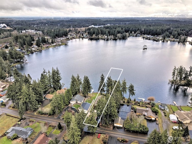 bird's eye view featuring a water view