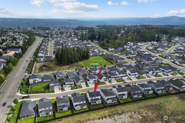 aerial view with a mountain view