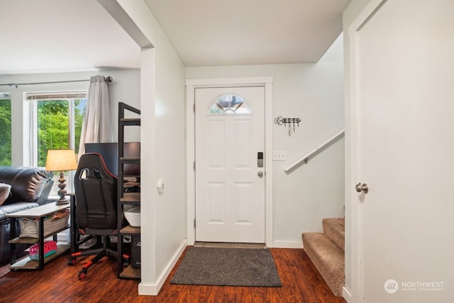 entryway with dark wood-type flooring