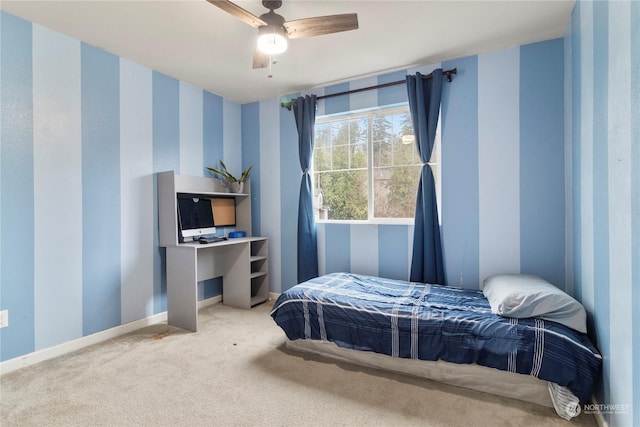 bedroom featuring carpet flooring and ceiling fan