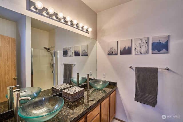 bathroom featuring vanity and walk in shower