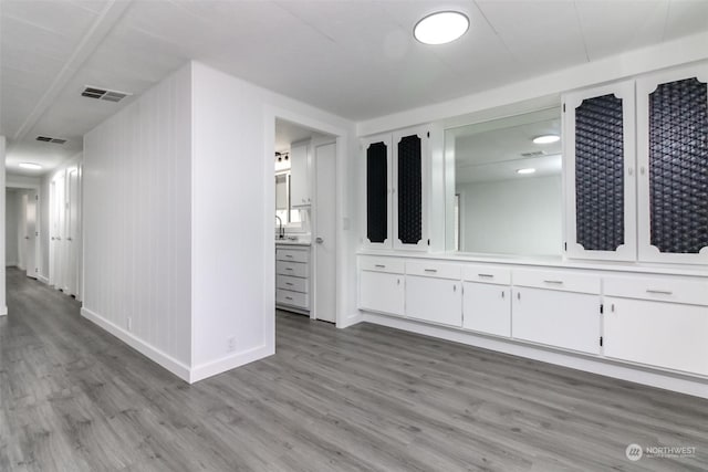 interior space featuring sink and light wood-type flooring