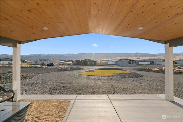 view of patio with a mountain view