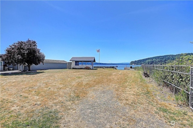 view of yard with a water view