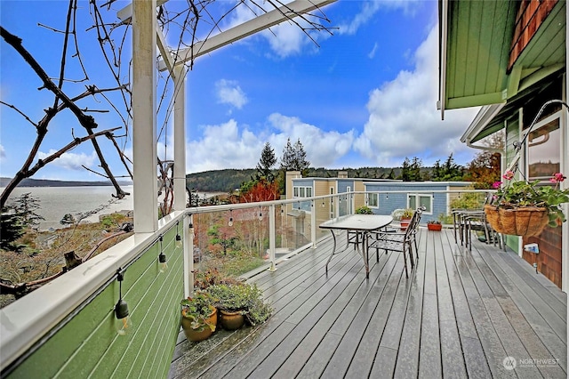 wooden terrace with a water view