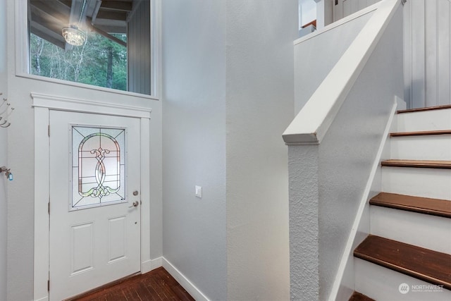 foyer entrance with dark hardwood / wood-style floors