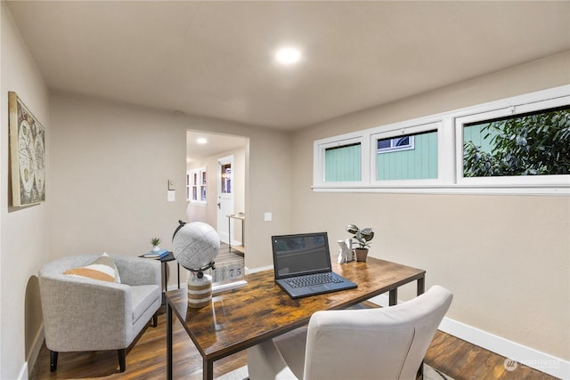 home office featuring hardwood / wood-style flooring