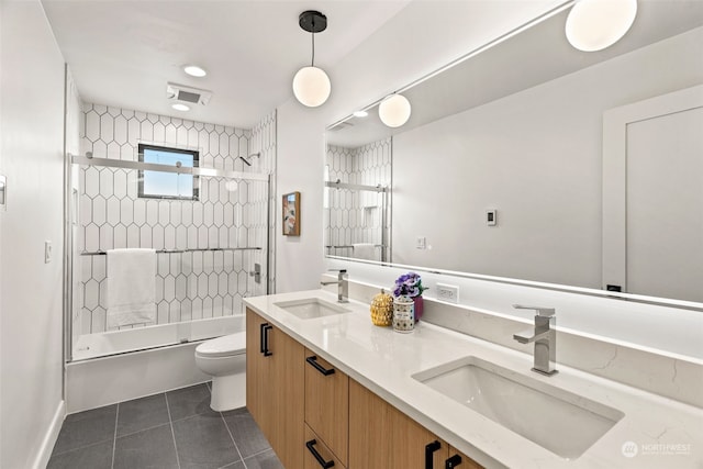 5537 34th Ave NE, Seattle, WA 98105 - full bathroom with shower / bath combination with glass door, vanity, tile patterned floors, and toilet