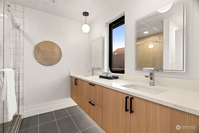 5537 34th Ave NE, Seattle, WA 98105 - bathroom with vanity, tile patterned floors, and walk in shower