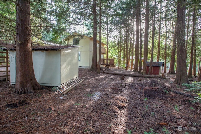 view of yard featuring a shed