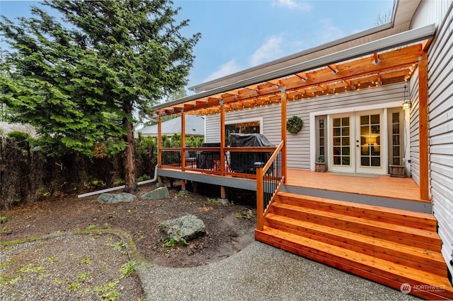 wooden deck with french doors