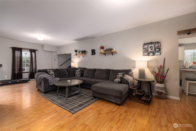 living room featuring light wood-type flooring