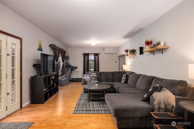 living room with hardwood / wood-style floors