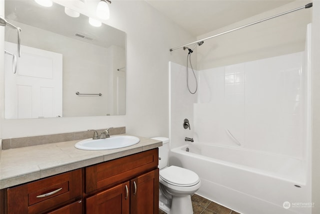 full bathroom with tile patterned floors, vanity, toilet, and bathing tub / shower combination