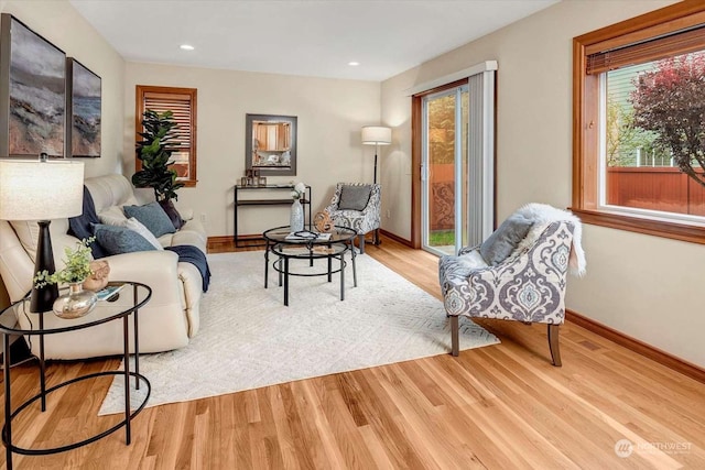 living room with plenty of natural light and light hardwood / wood-style floors