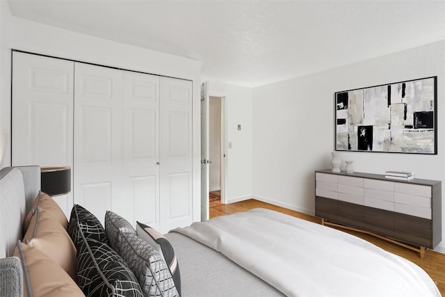 bedroom featuring a closet and wood-type flooring