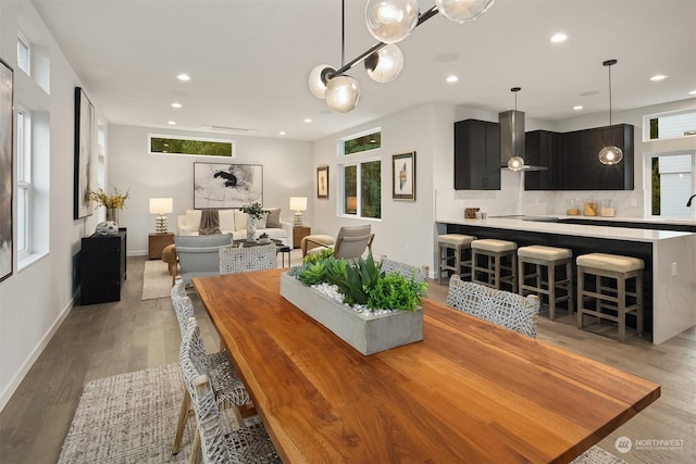 dining room with light hardwood / wood-style flooring and plenty of natural light