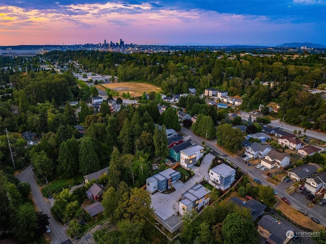 view of aerial view at dusk