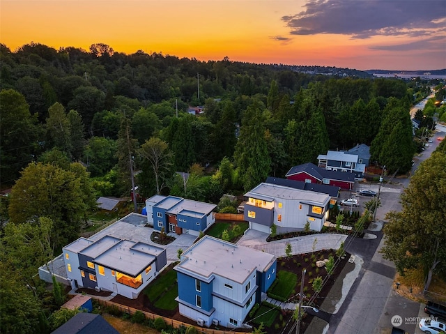 view of aerial view at dusk