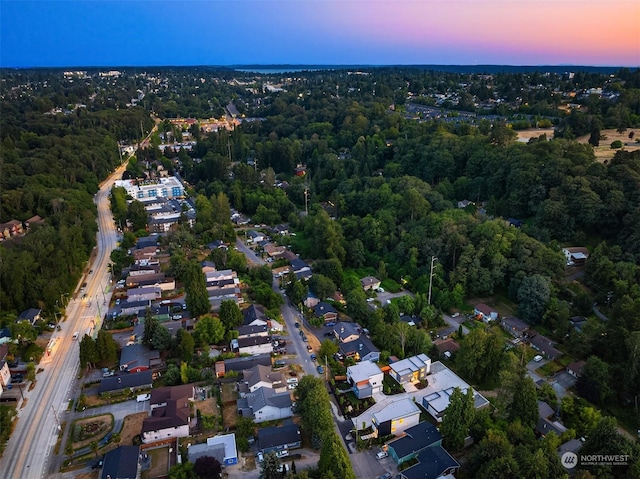 view of aerial view at dusk