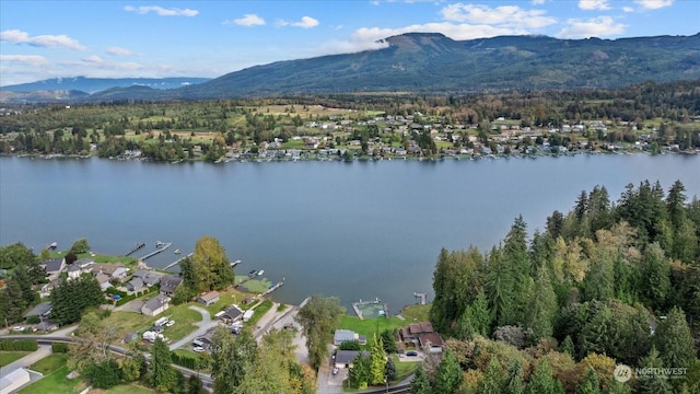 birds eye view of property featuring a water and mountain view