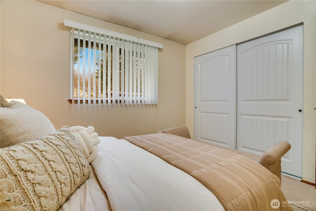 carpeted bedroom featuring a closet