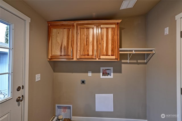 laundry room featuring washer hookup, hookup for an electric dryer, and cabinets