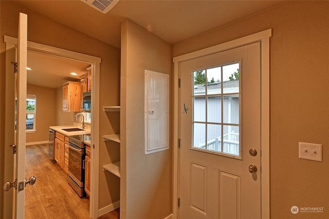 entryway featuring light hardwood / wood-style flooring and sink