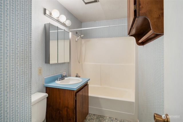 full bathroom with tile patterned flooring, vanity, toilet, and shower / bathing tub combination