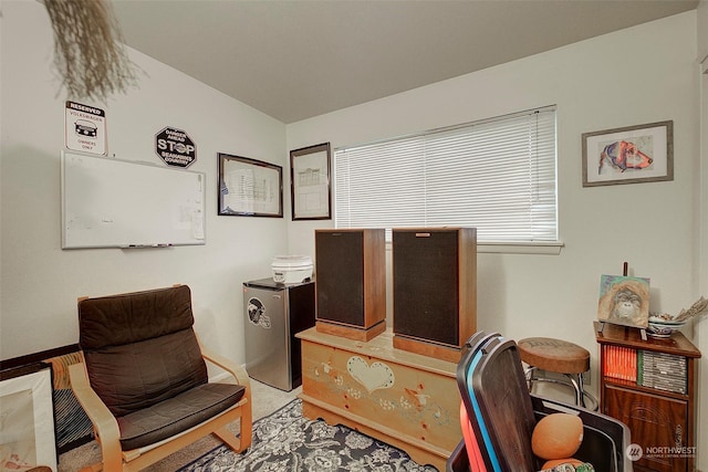 sitting room with vaulted ceiling