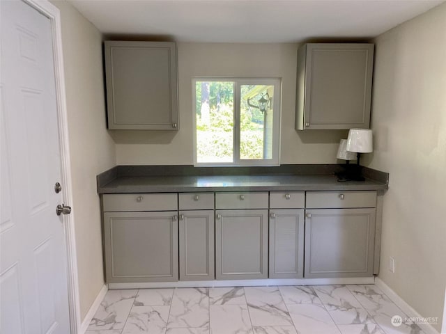 kitchen with gray cabinets