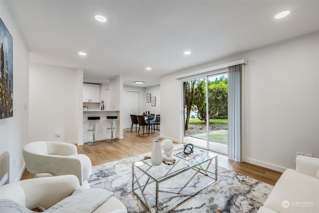 living room with light hardwood / wood-style floors